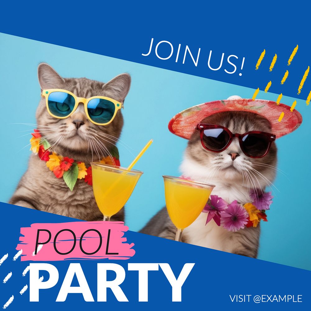 Pool party Instagram post template, editable text