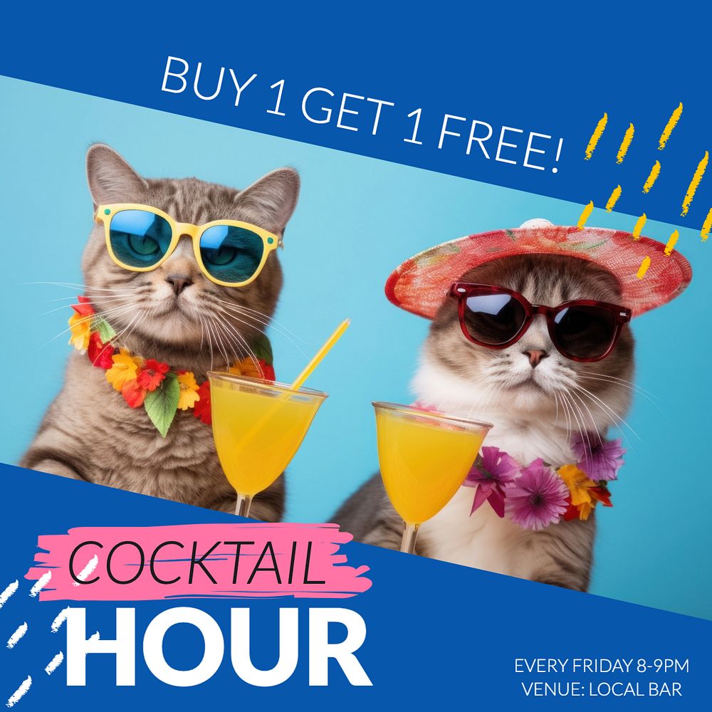 Cocktail hour Instagram post template, editable text