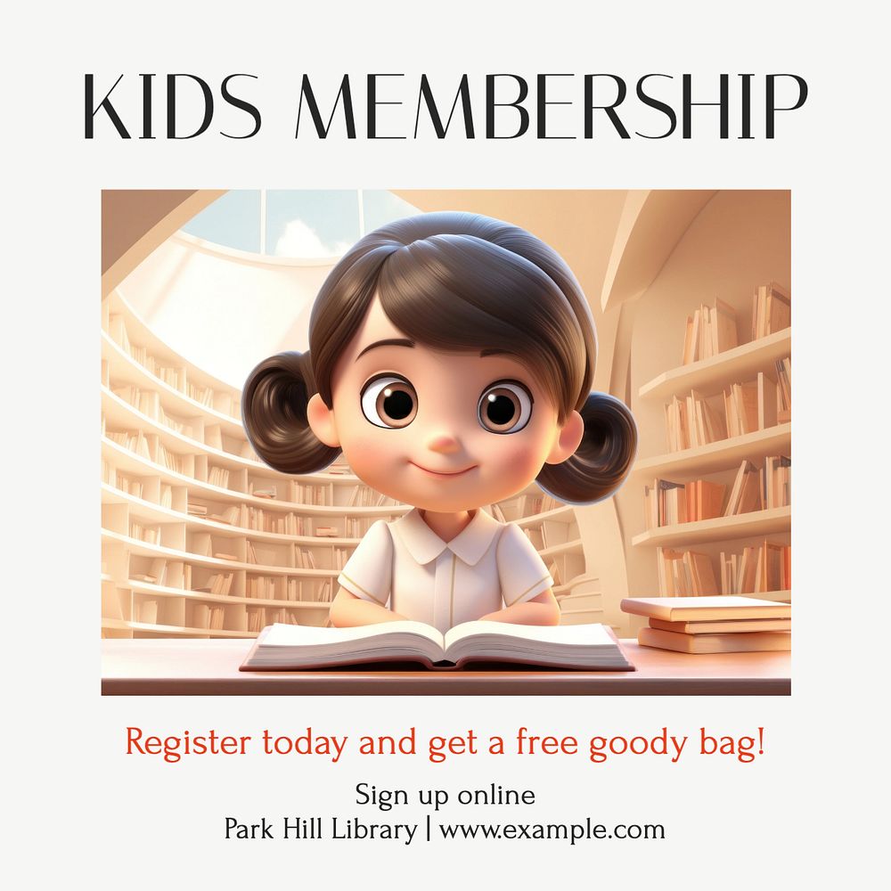 Kids membership Instagram post template, editable text