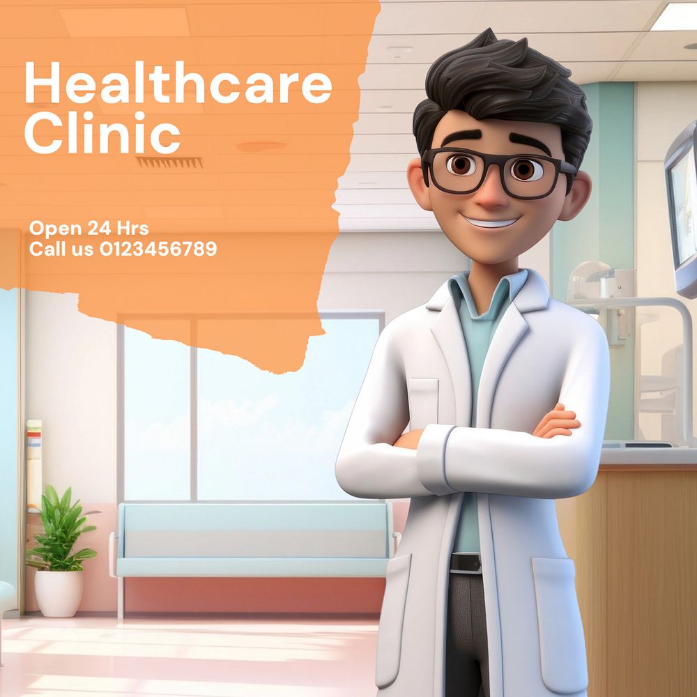 Health care clinic Instagram post template, editable text