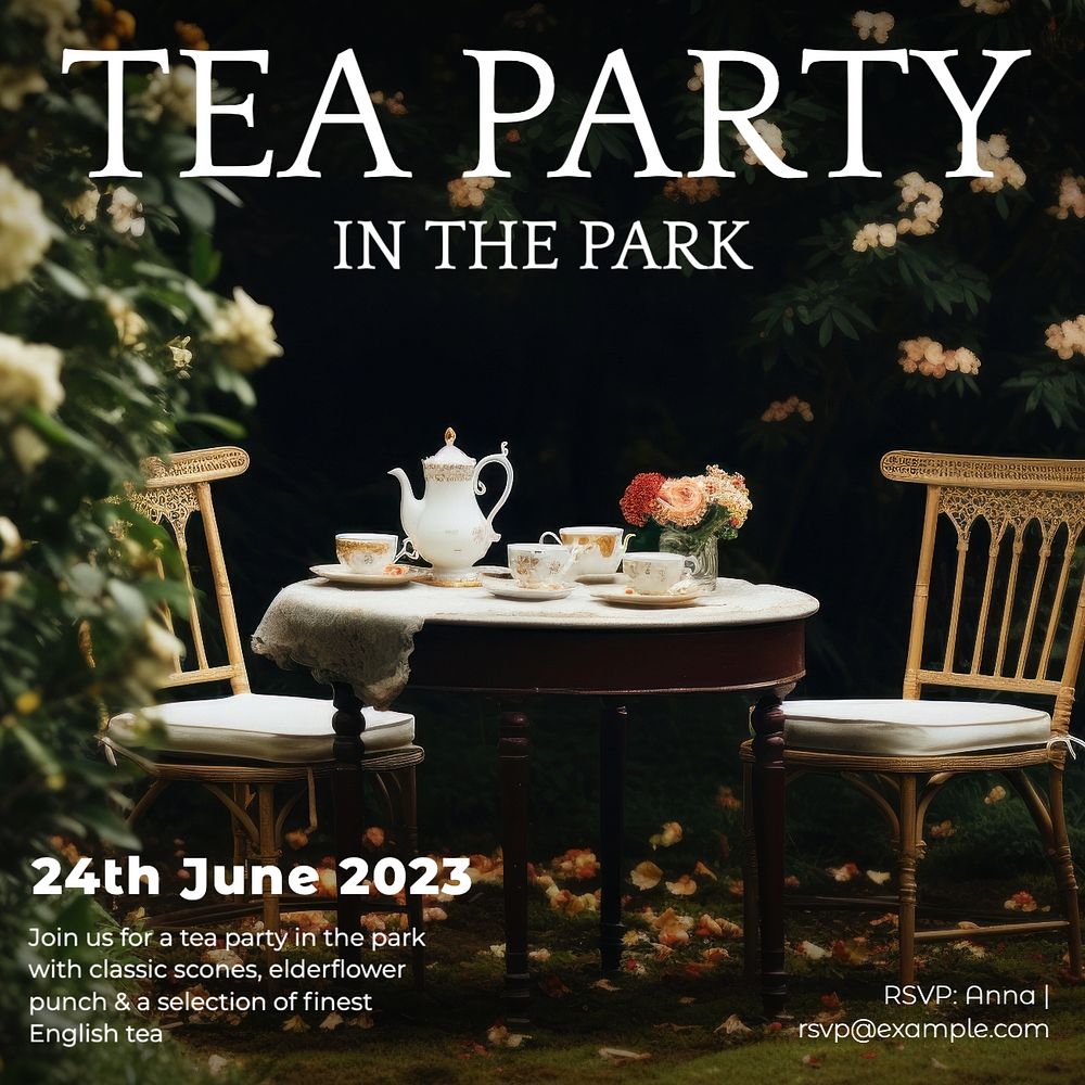 Park tea party Instagram post template, editable text