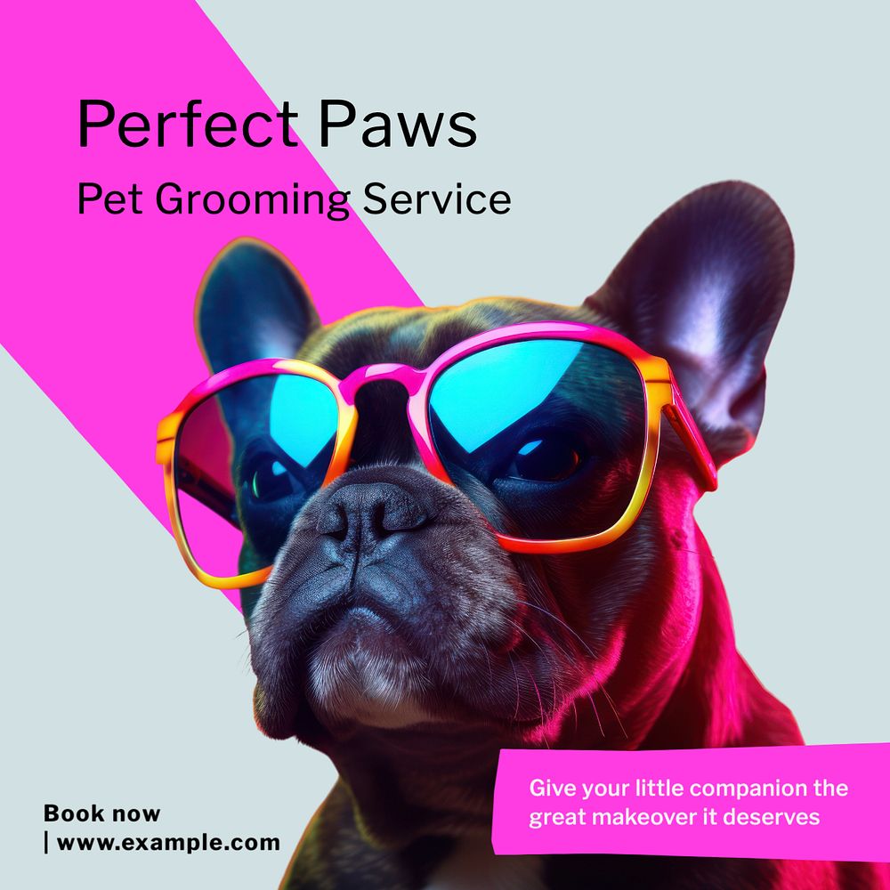 Pet grooming service Instagram post template, editable text