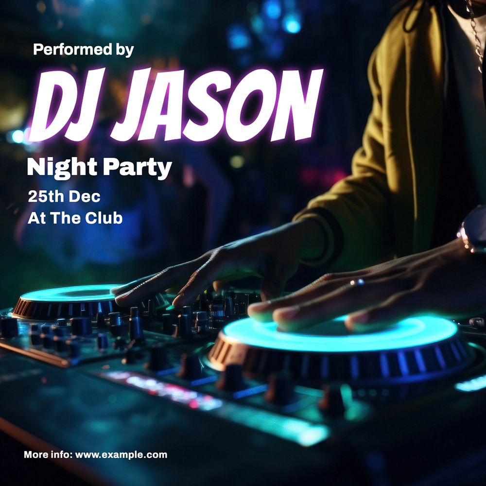 Dj night party Instagram post template, editable text