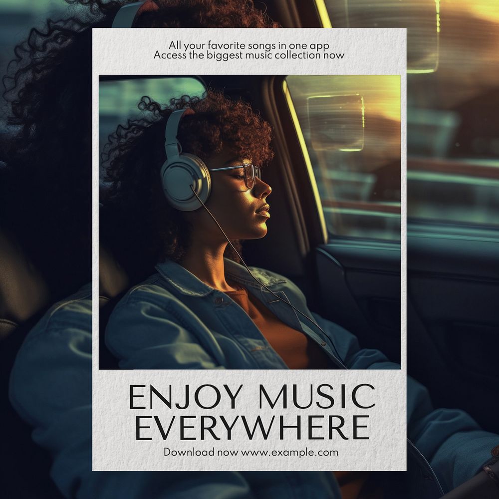 Music everywhere Instagram post template, editable text