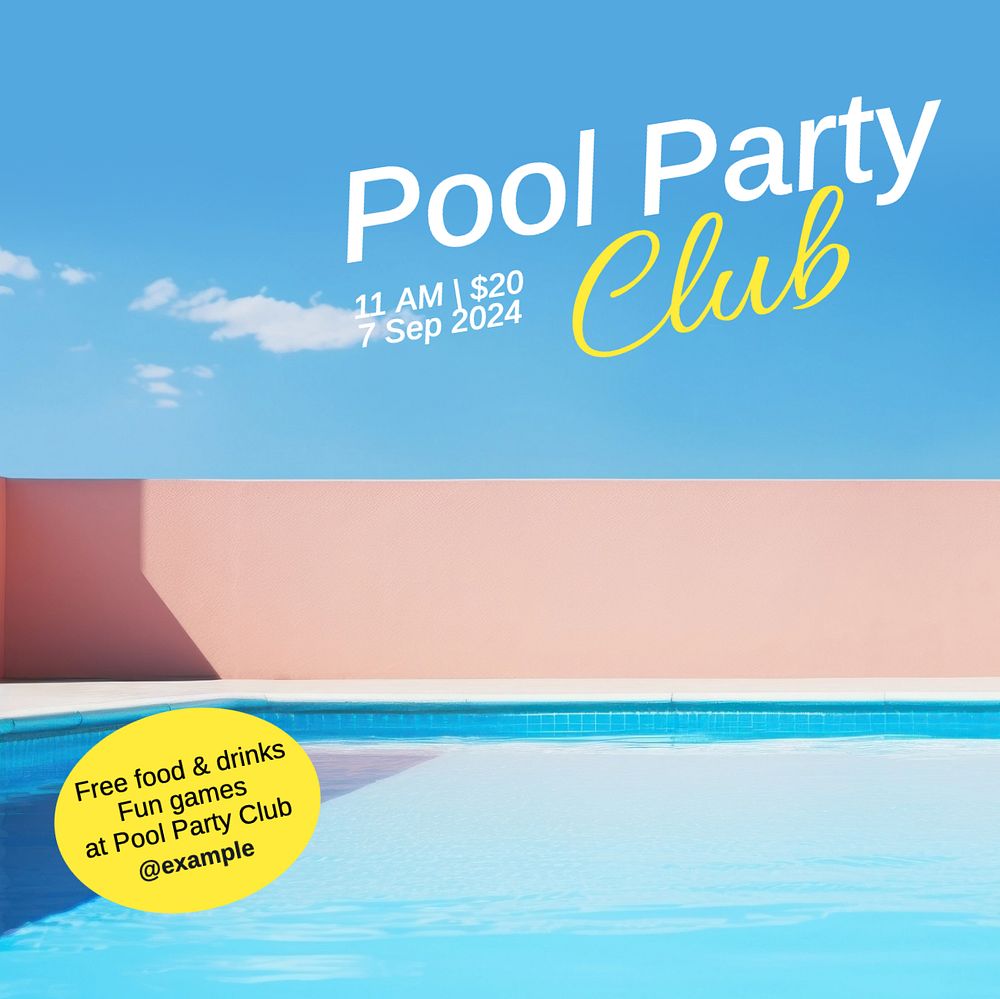 Pool party Instagram post template, editable text