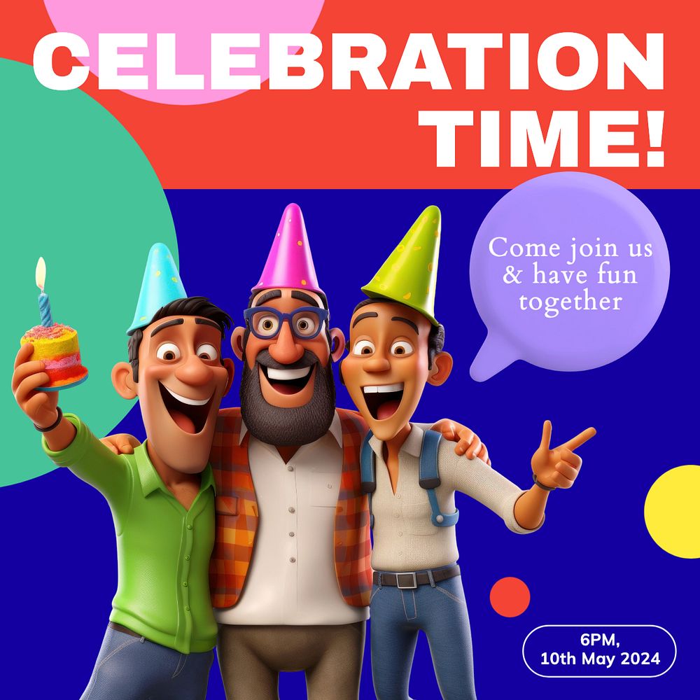 Celebration time Instagram post template, editable text