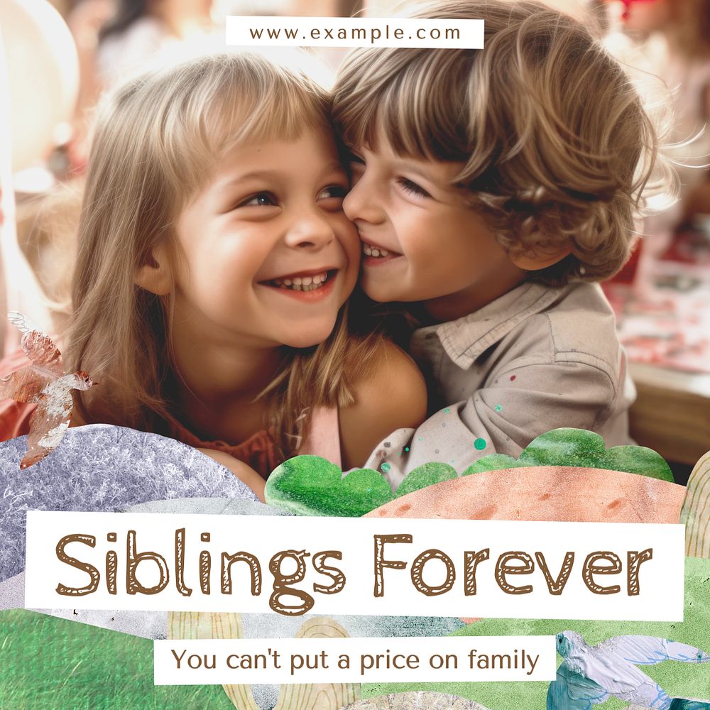 Siblings forever Instagram post template, editable text