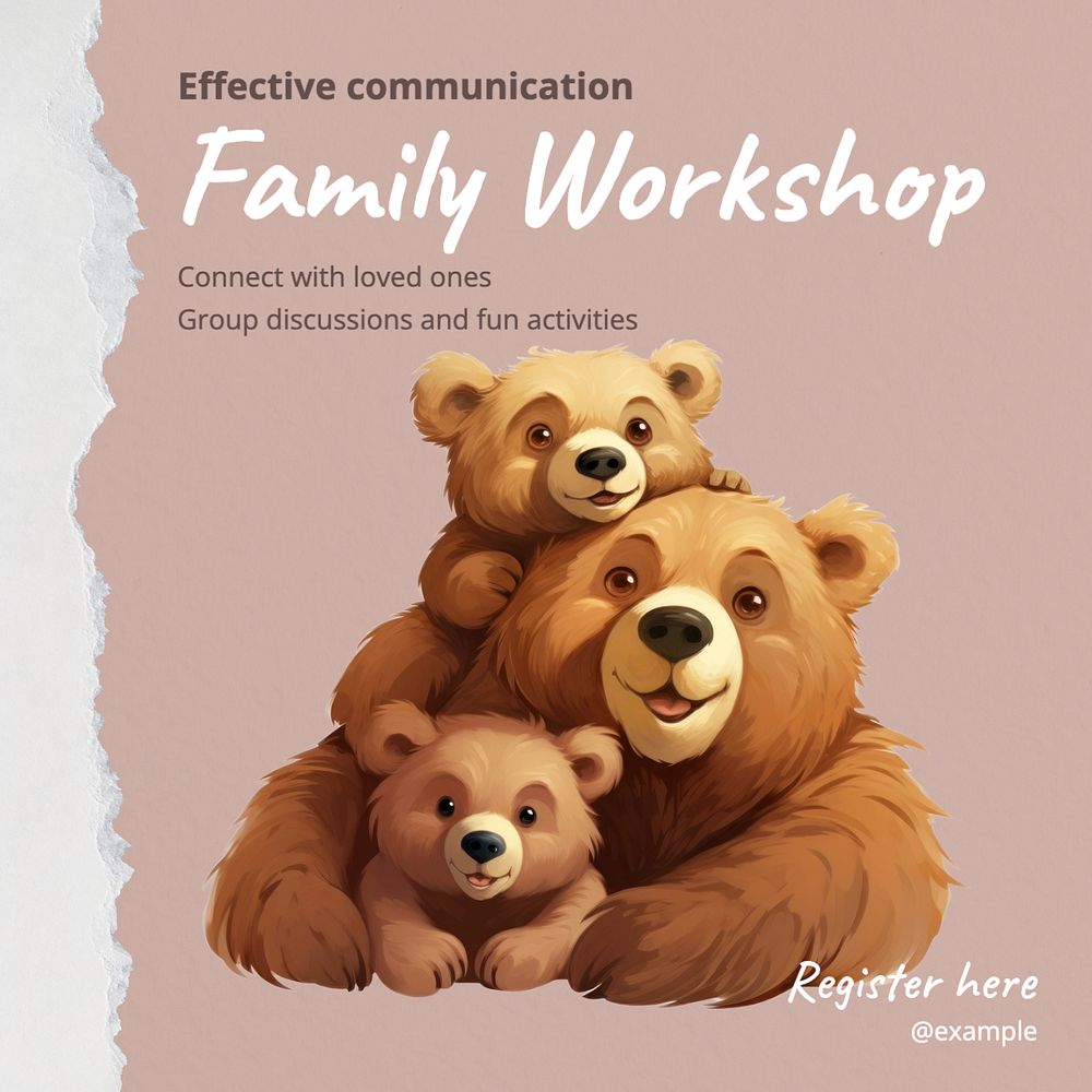 Family workshop Instagram post template, editable text