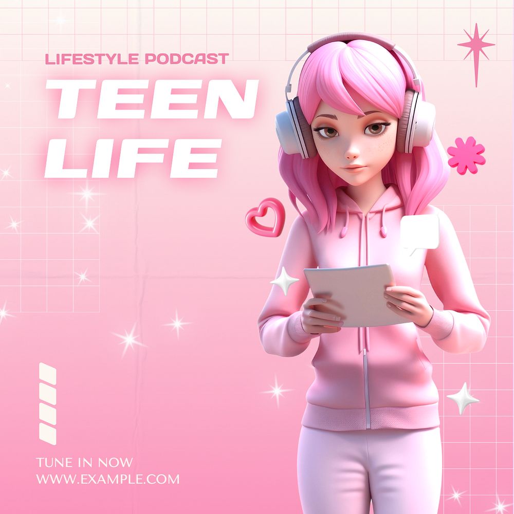 Teen podcast Instagram post template, editable text