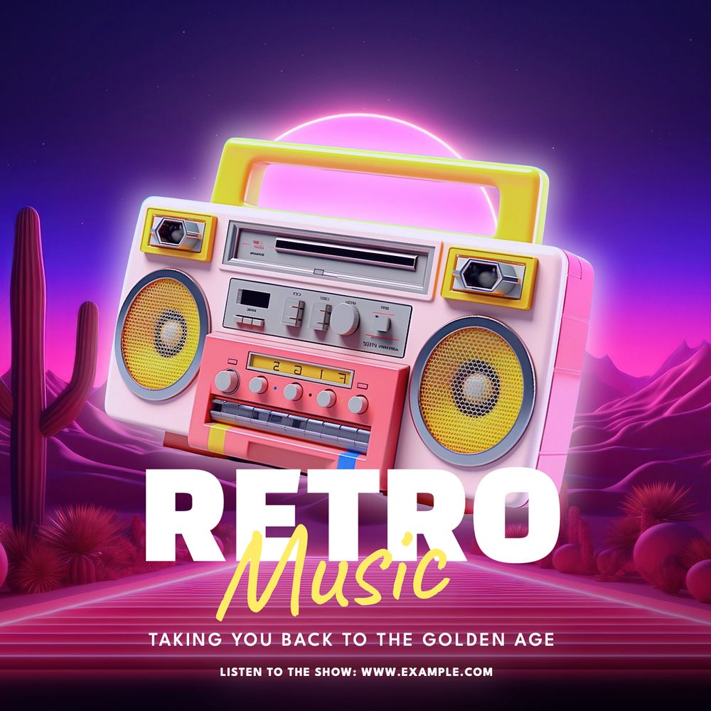 Retro music Instagram post template, editable text