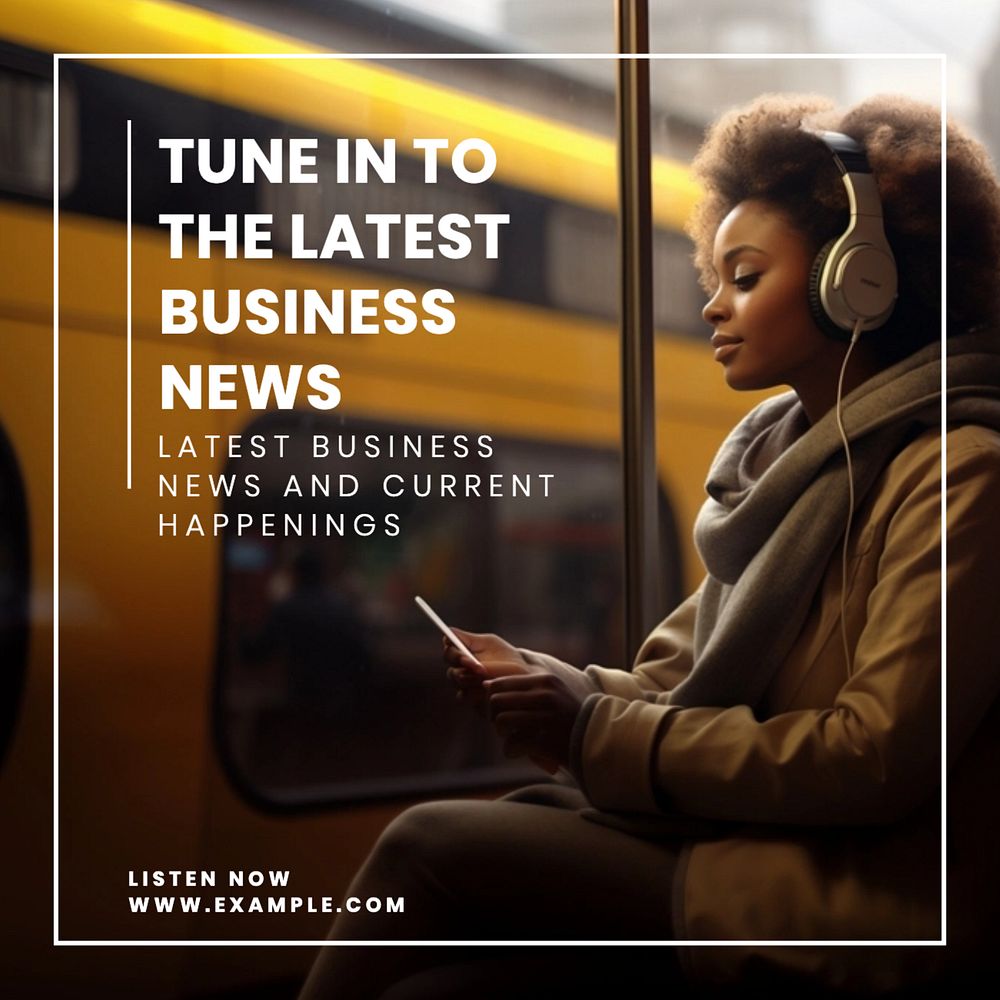 Business news podcast Instagram post template, editable text