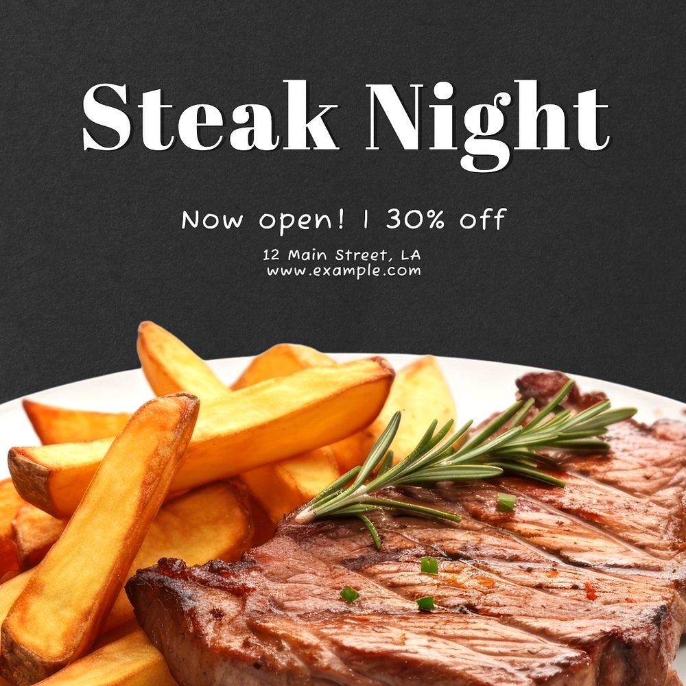 Steak restaurant Instagram post template, editable text