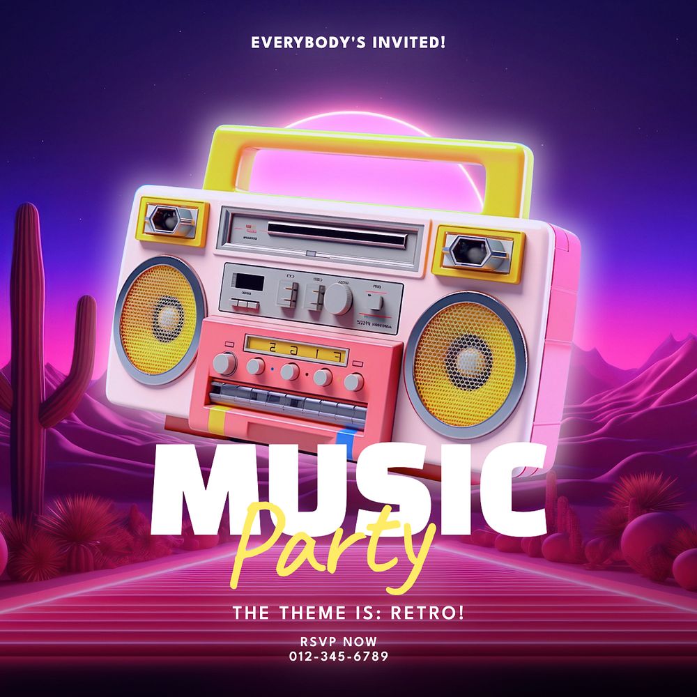 Music party Instagram post template, editable text