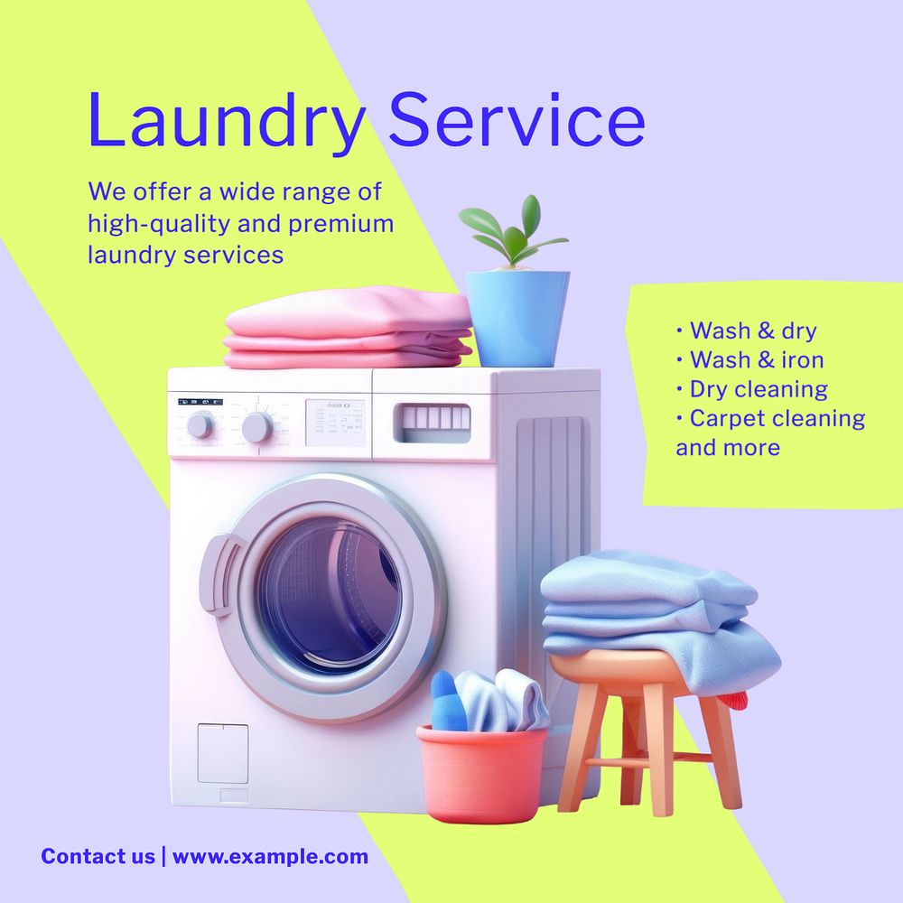 Laundry service Instagram post template, editable text