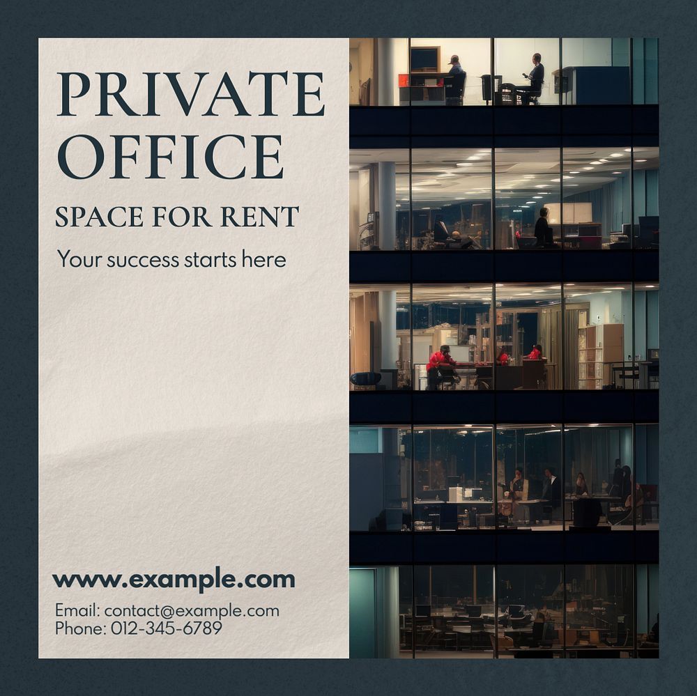 Private office Instagram post template, editable text