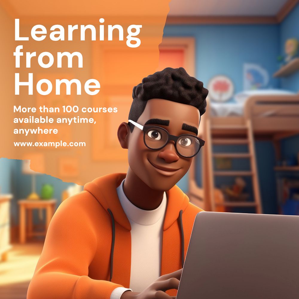 Learning from home Instagram post template, editable text