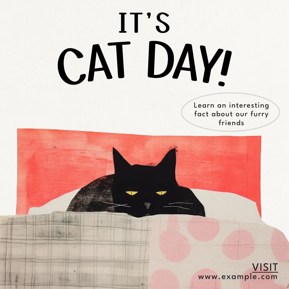 Cat day Instagram post template, editable text