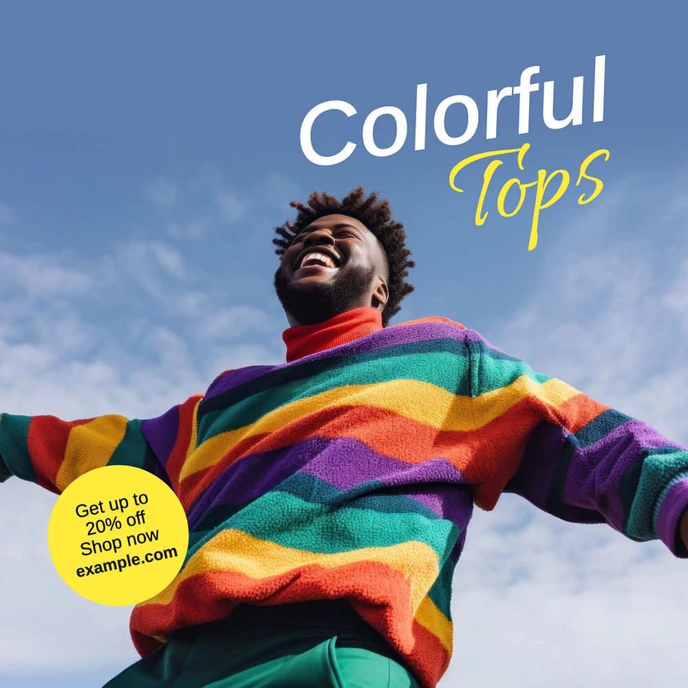 Colorful tops Instagram post template, editable text