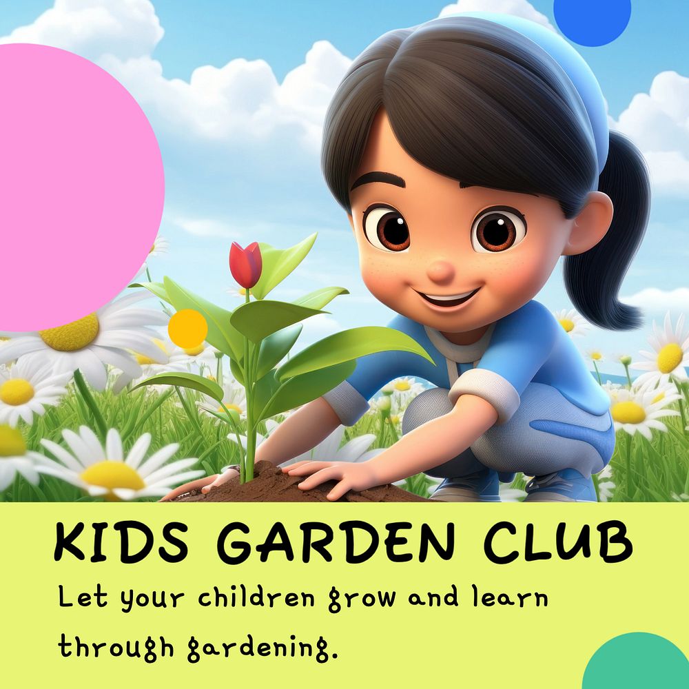 Kids garden club, Instagram post template, editable text