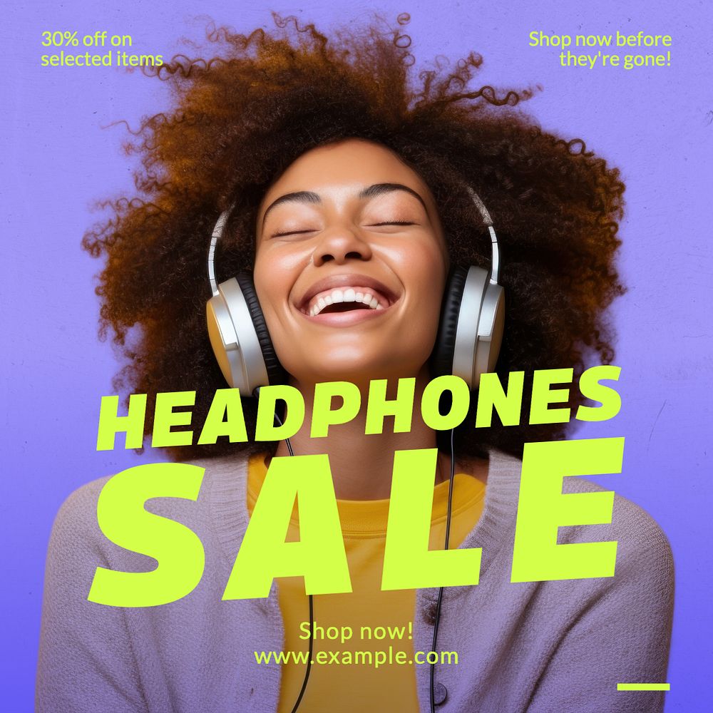 Headphones sale Instagram post template, editable text