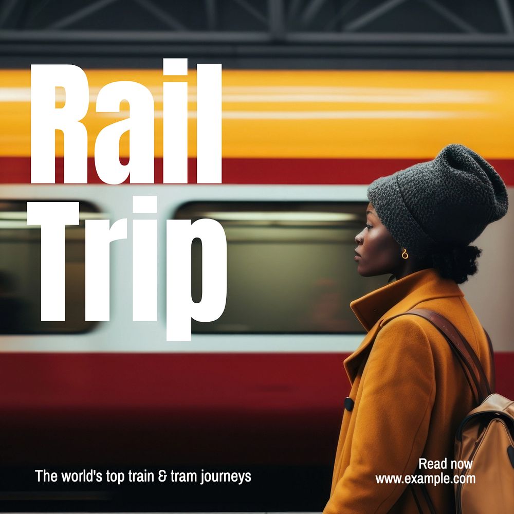 Rail trip Instagram post template, editable text