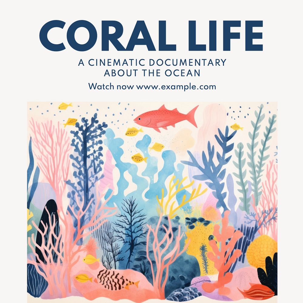 Coral life Instagram post template, editable text