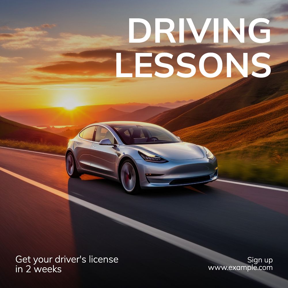 Driving lessons Instagram post template, editable text