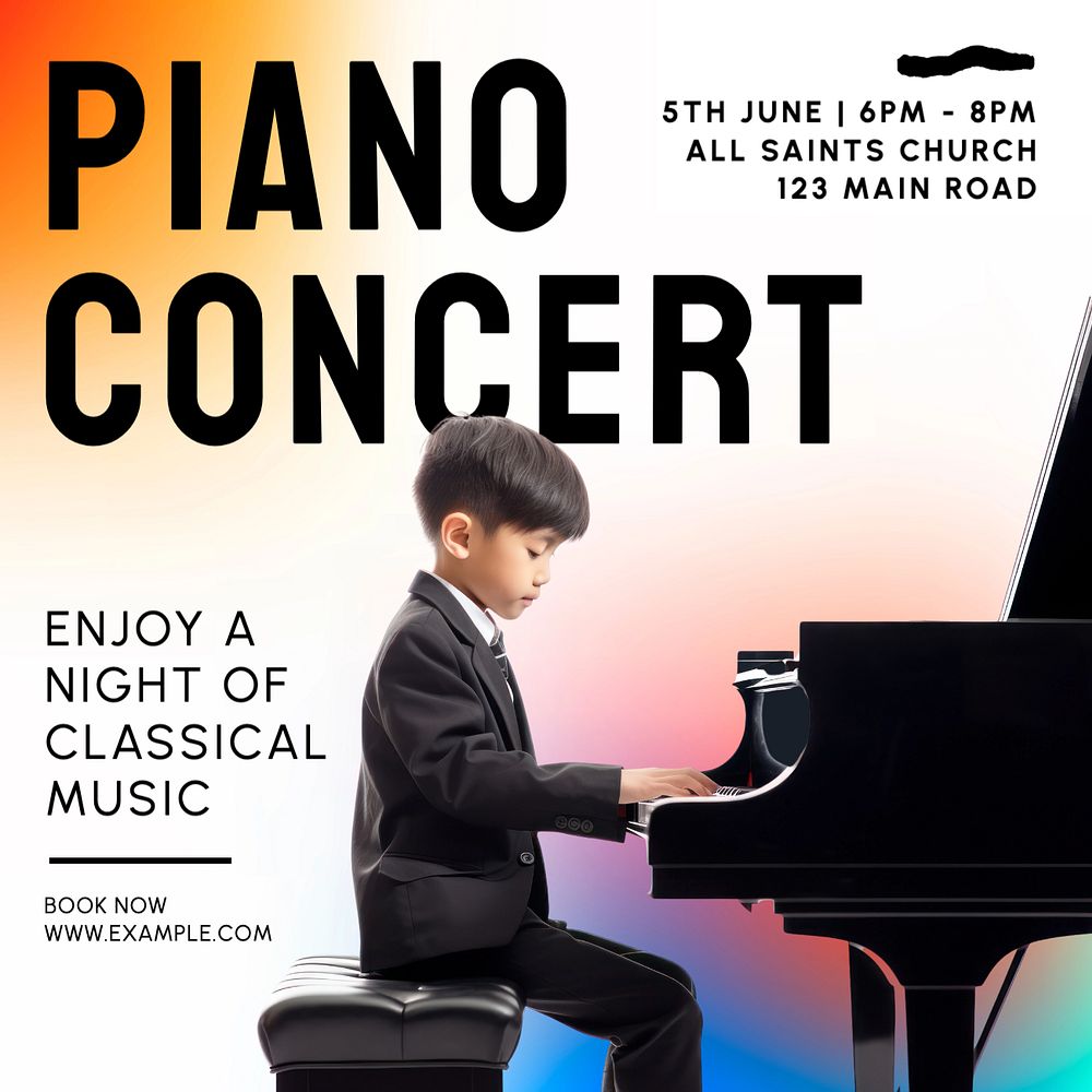 Piano concert Instagram post template, editable text