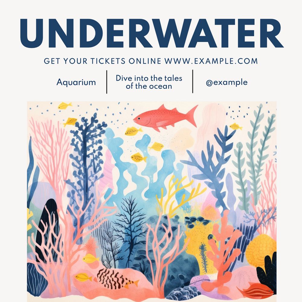 Underwater aquarium Instagram post template, editable text