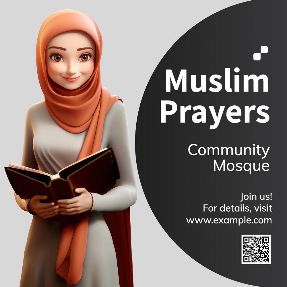 Muslim prayers Instagram post template, editable text