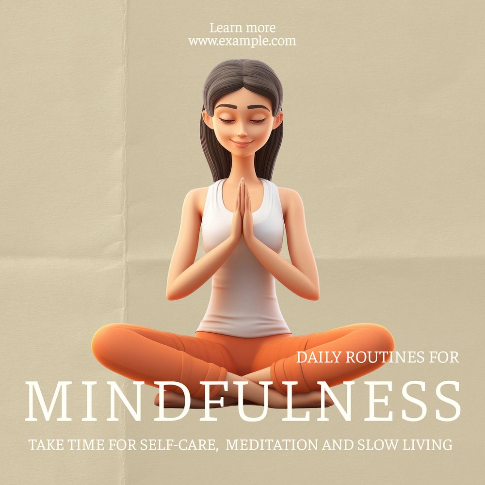 Mindfulness routines Instagram post template, editable text