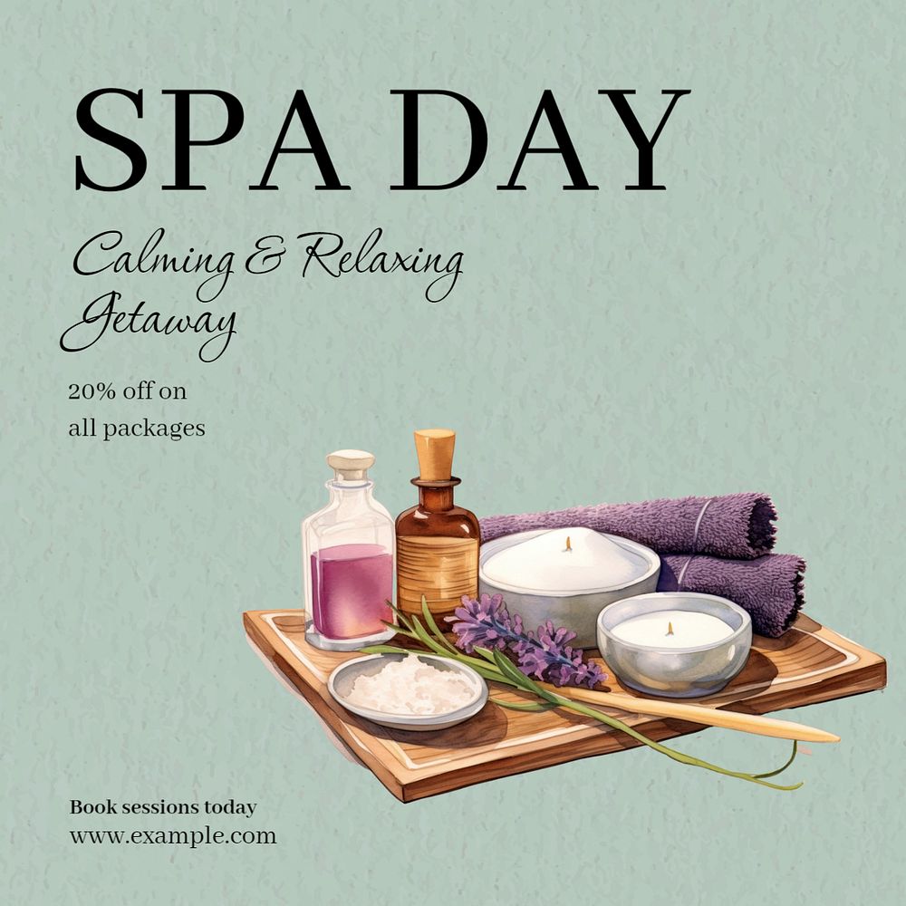 Spa day Instagram post template, editable text