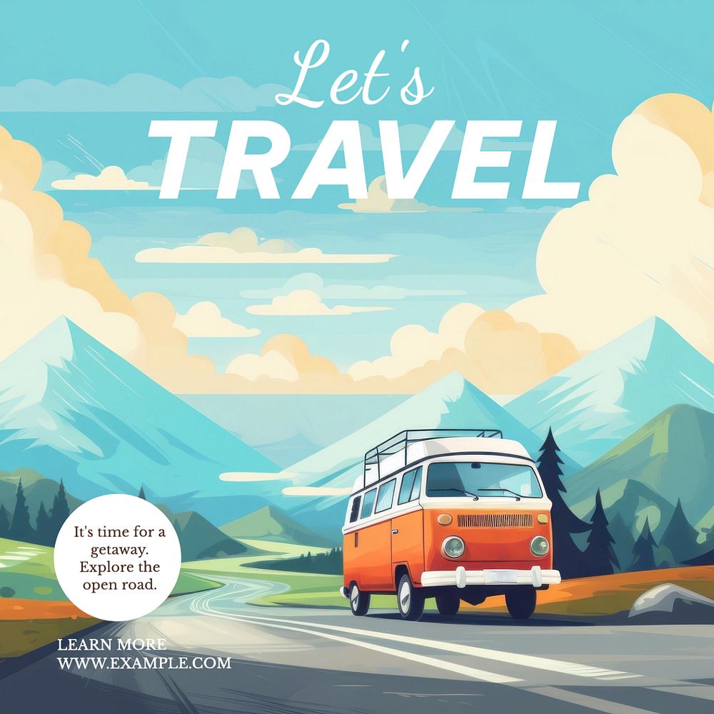 Let's travel Instagram post template, editable text