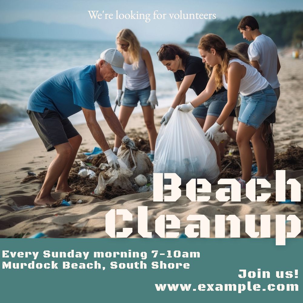 Beach cleanup Instagram post template, editable text