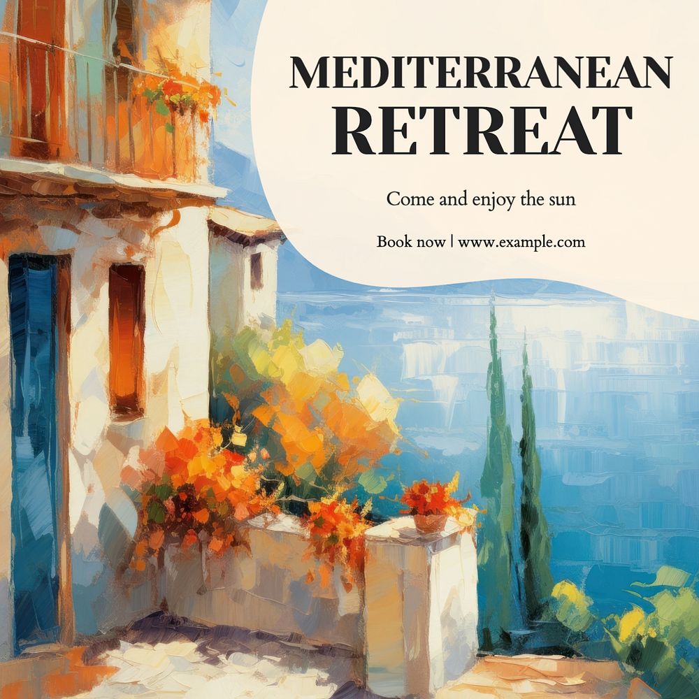 Mediterranean Retreat Instagram post template, editable text