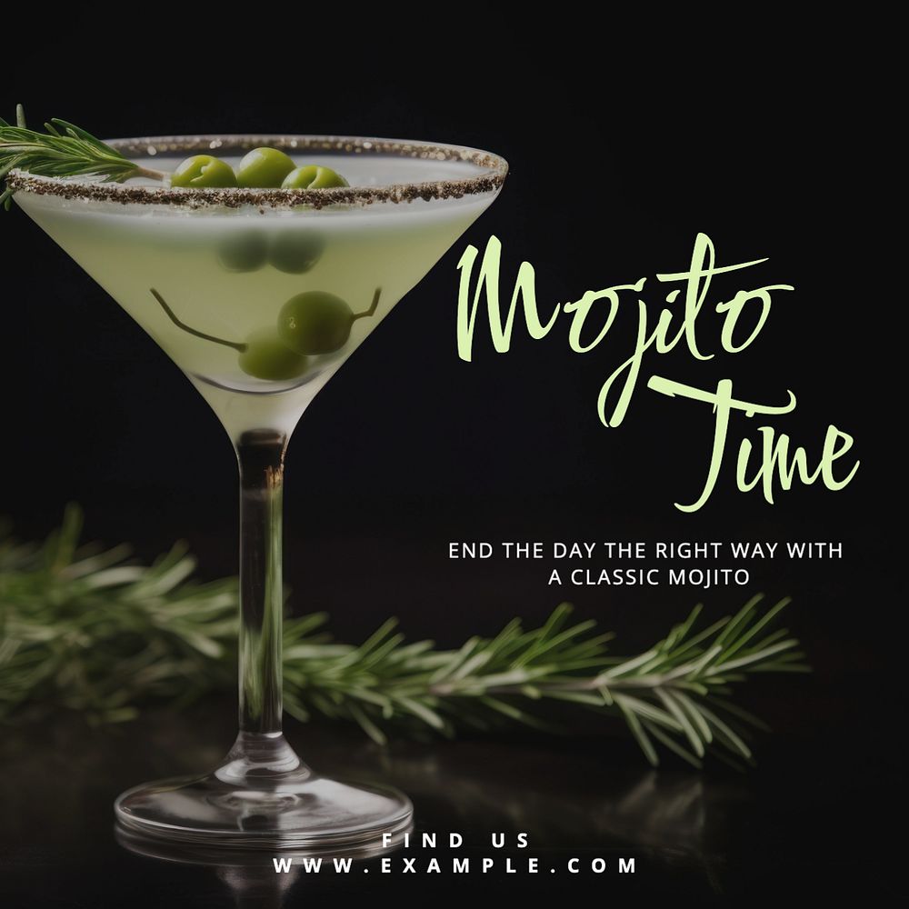 Mojito time Instagram post template, editable text