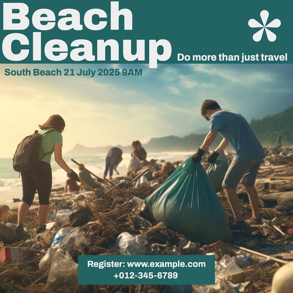 Beach cleanup Instagram post template, editable text