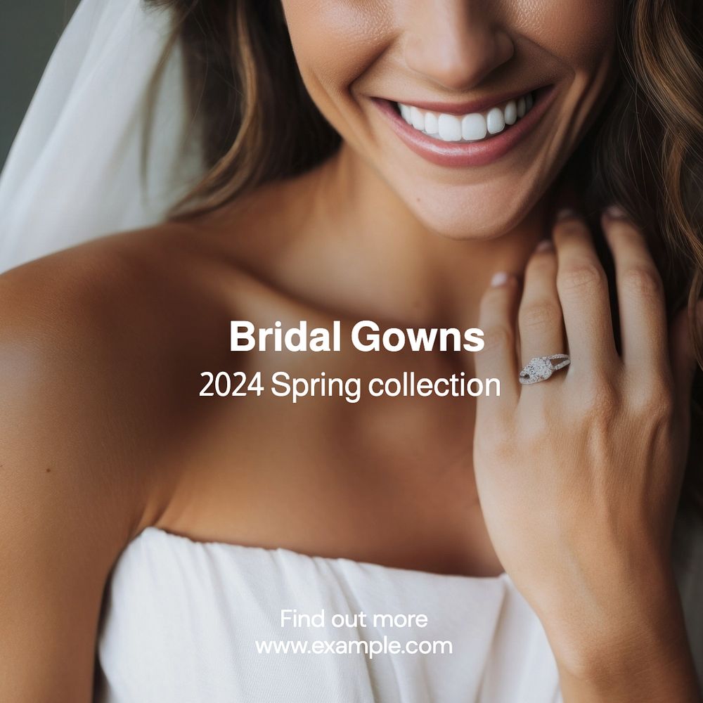 Bridal gowns Instagram post template, editable text