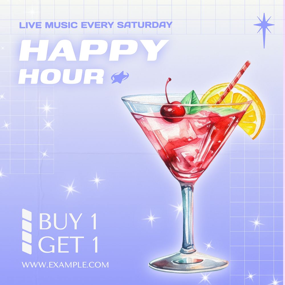 Happy hour Instagram post template, editable text