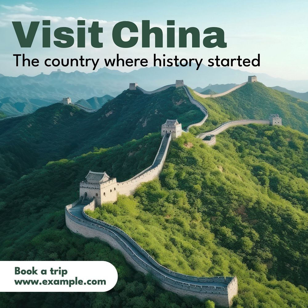 Visit China Instagram post template, editable text