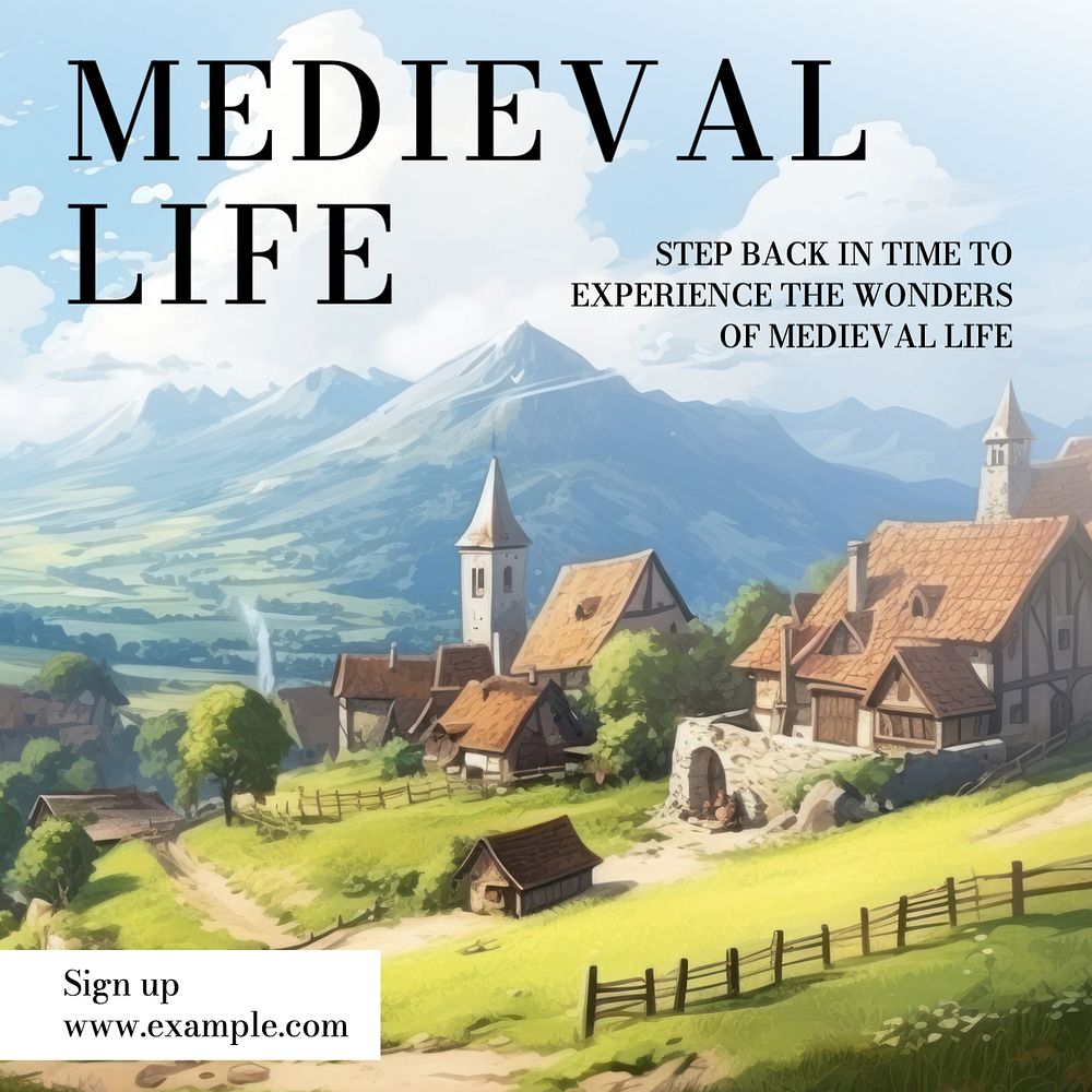 Medieval life Instagram post template, editable text