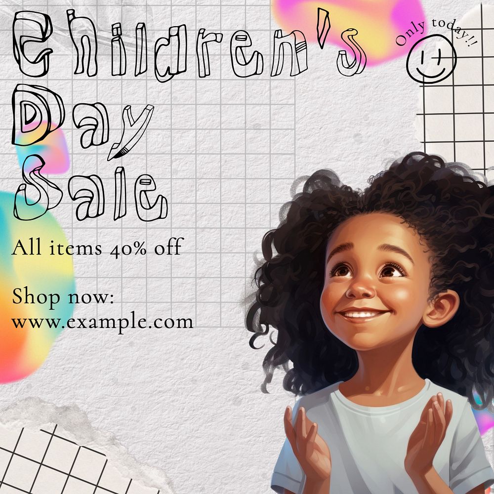 Children's day sale, Instagram post template, editable text