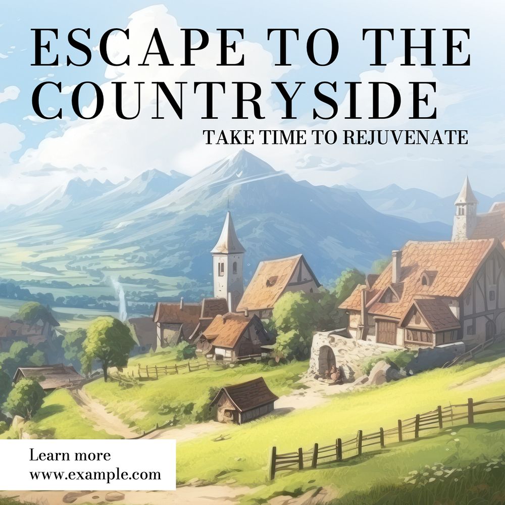 Travel to countryside Instagram post template, editable text