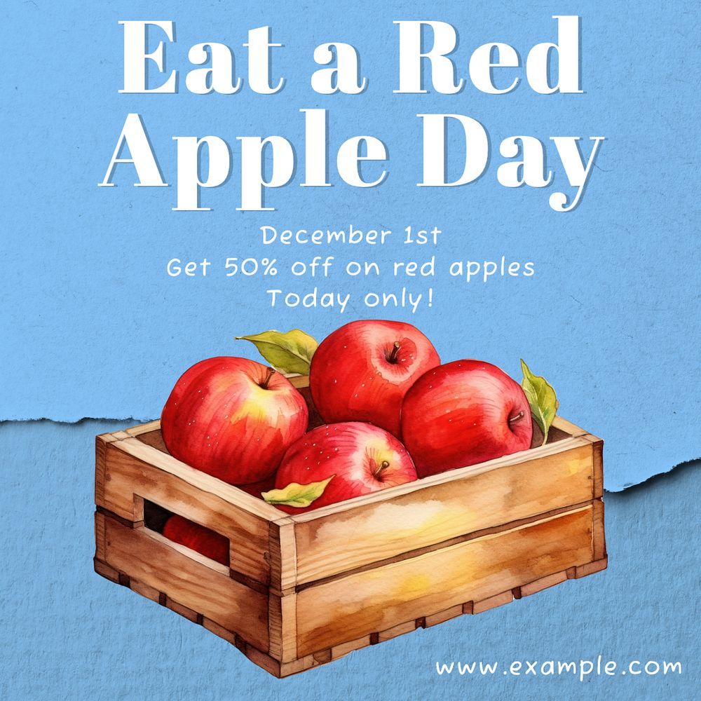 Red apple day Instagram post template, editable text