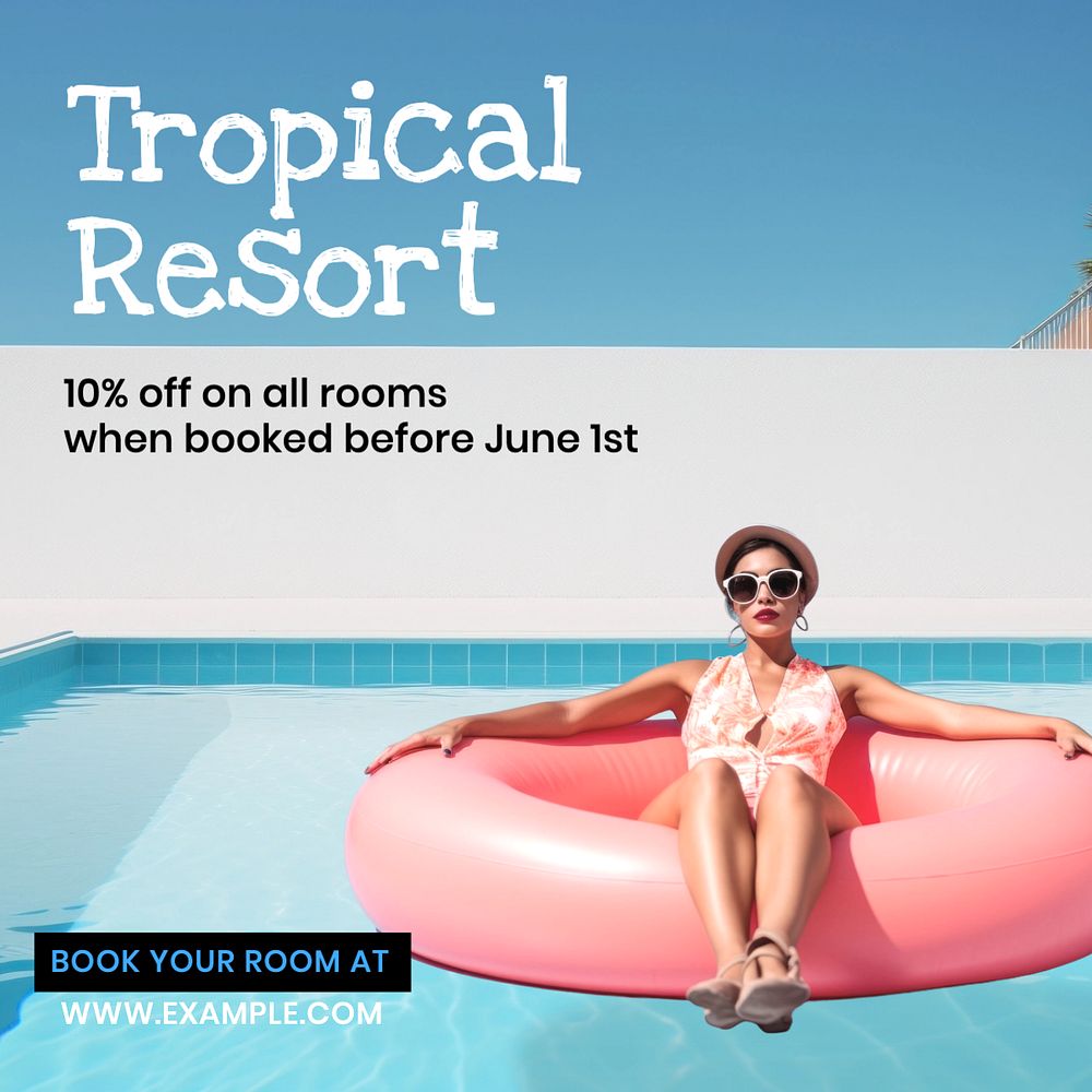 Tropical resort Instagram post template, editable text