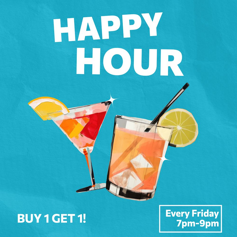 Happy hour Instagram post template, editable text