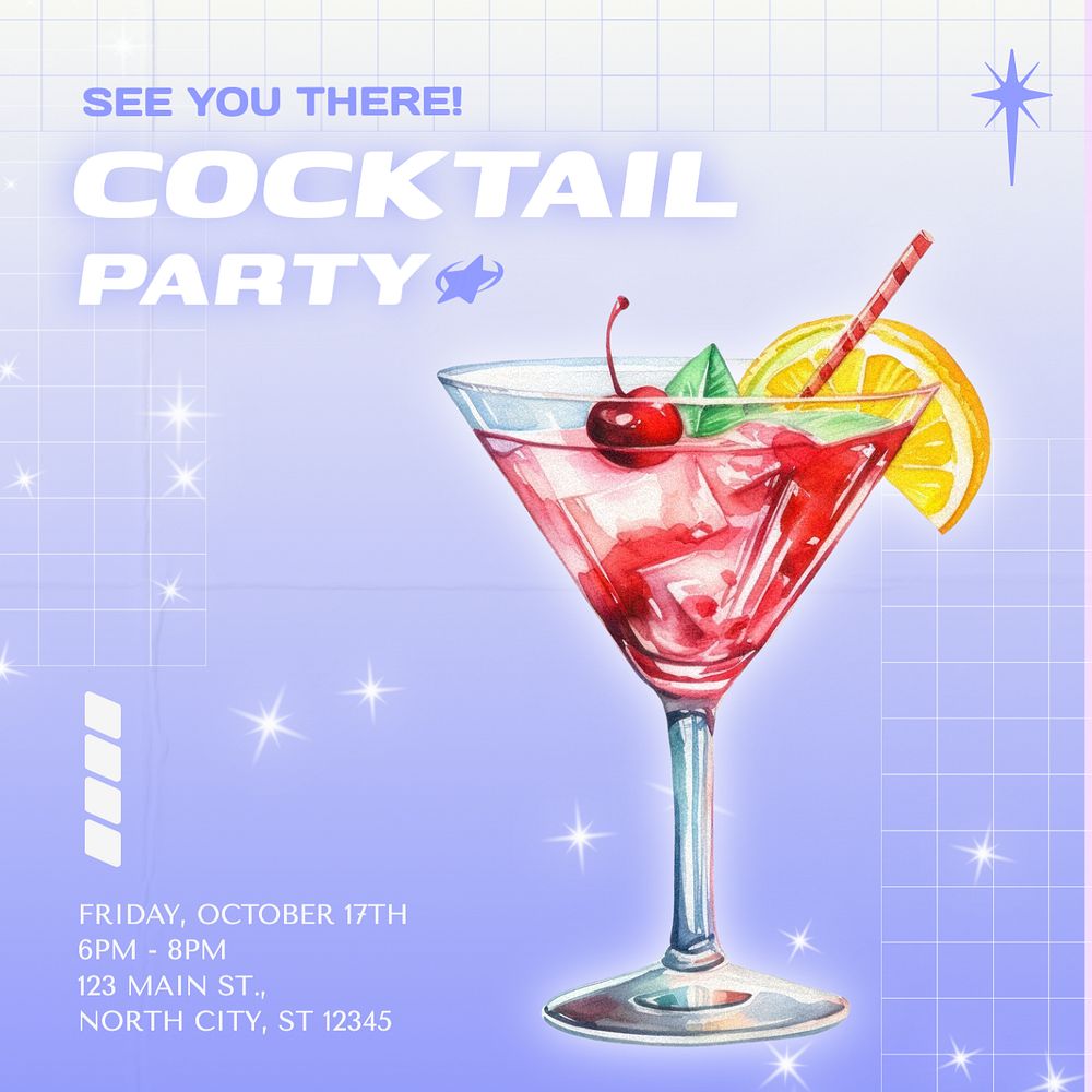 Cocktail party Instagram post template, editable text