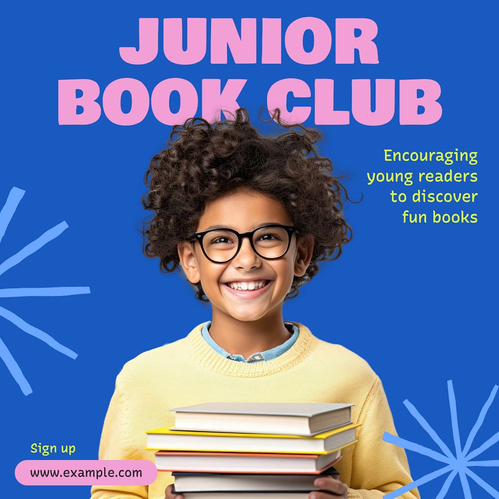 Junior book club Instagram post template, editable text