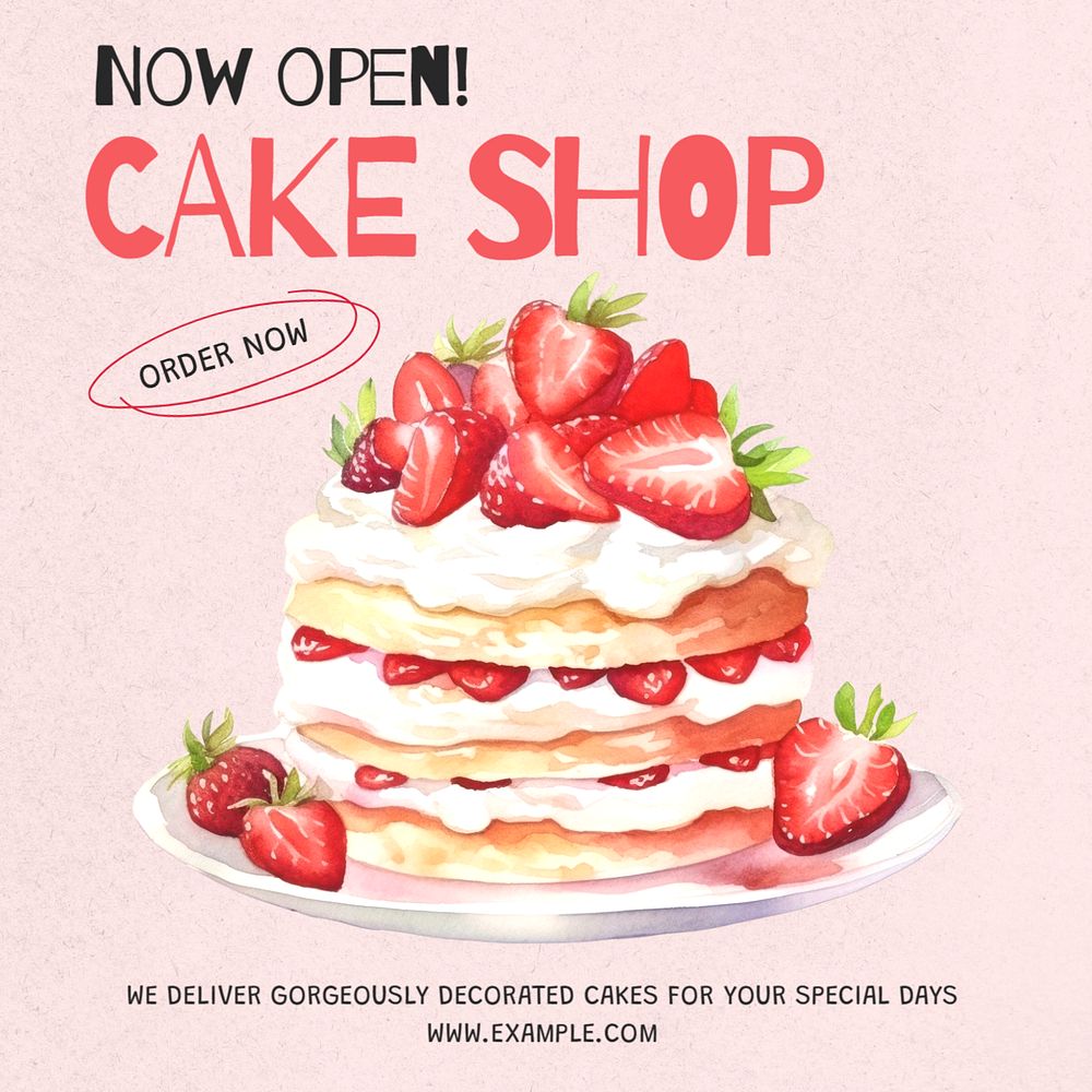 Cake shop Instagram post template, editable text