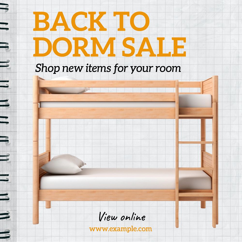 Back to dorm sale Instagram post template, editable text